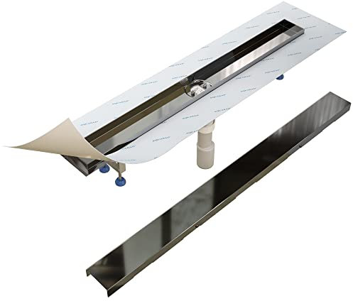 Aquabad PVD beschichtete Edelstahl Duschrinne in Schwarz 60 cm, inkl. Domoplex Siphon und Blende, Abgang senkrecht Mitte