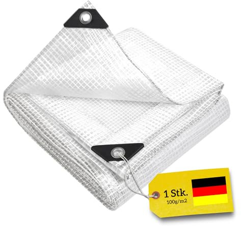 WDB - Plane Abdeckplane Wasserdicht Gewebeplane mit Ösen - Tarp - Schutzplane für alle Wetterbedingungen - Reisfest - Winterfest - Verstärkte transparente Abdeckfolie 100g - 2 x 3 m