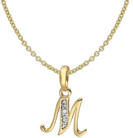 trendor Buchstaben-Anhänger M Gold 333/8K mit vergoldeter Silberkette | modisches Schmuckstück aus Echtgold für Damen, tolle Geschenkidee,
