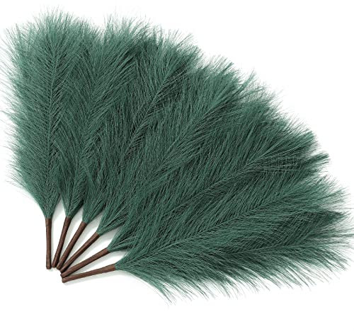 Serwalin Pampasgras Dekor 45cm 6pcs Grün, Künstliches Pampasgras Frühling Haus Hochzeit Dekoration, Boho Party Falsche Pampasfeder Dekoration, Kleine Vase Füller Tisch Mittelstücke Ostern