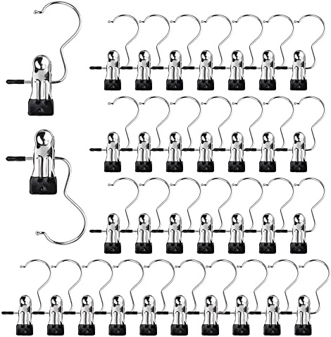 30Pcs Portable Laundry Hooks Clips, BOJVESH Stainless Steel Anti-Slip Boots Hangers, Heavy Duty Multi-Functional Single Clothes Pins Hanging Hold Clips for Home Travel Coat Hats Towels Socks Pants
