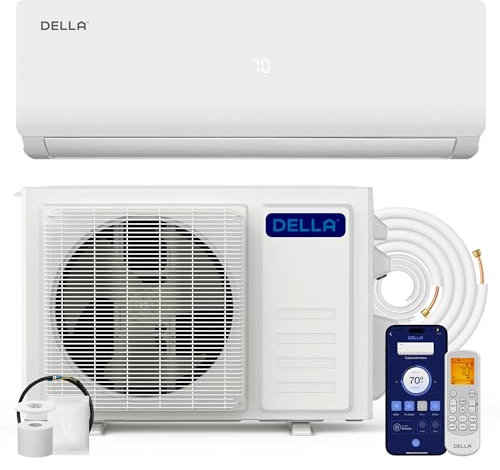DELLA Vario Series 12000 BTU Mini Split AC, Work with Alexa and Wifi, 20.5 SEER2 Cools Up to 550 Sq.Ft, Energy Efficient Ductless Inverter System, Heat Pump Pre-Charged and 16.4ft Installation Kits