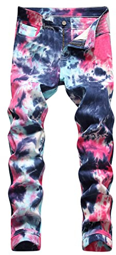 Tie Dye Jeans for Men UK Sale Clearance Slim Fit Skinny Jeans Stretch Joggers Basic Classic Denim Trousers Gradient Work Pants Casual Jegging Boys Biker Trousers Frayed Jeans Plus Size M-6XL