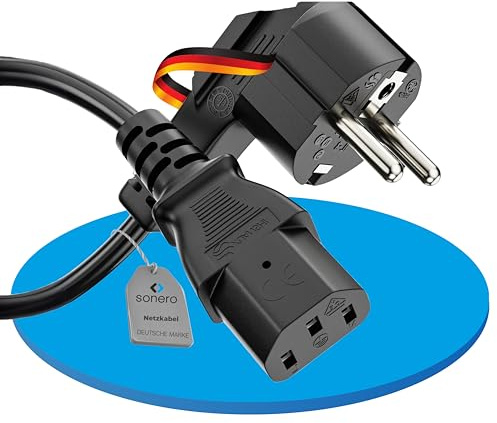 sonero Kaltgerätekabel Stromkabel 90° Winkel C13 3-polig Schutzkontakt 3m | Schwarzes 90° Netzkabel für Monitor, PC, Drucker, Beamer und Spielekonsolen mit Schutzkontakt Stecker auf IEC C13 Buchse