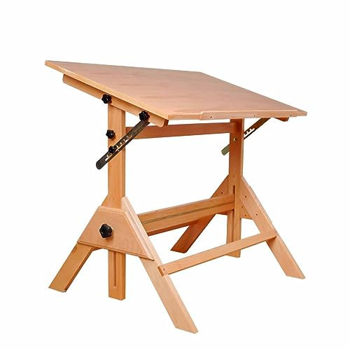 ZERVA Massivholz-Zeichentisch, Schreibtisch, Studioschreibtisch, Kunsthandwerkstisch mit Verstellbarer Höhe und neigbarer Tischplatte for Kunstwerke, Grafikdesign, Lesen (Color : Style 1, Size : L)