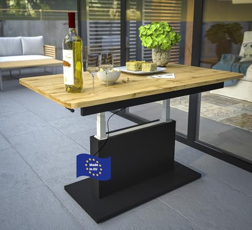 DC-1 Couchtisch ausziehbar höhenverstellbar 126/168cm in Eiche Wotan / Schwarz matt modern vielseitig Wohnzimmertisch Esstisch Beistelltisch Sofatisch platzsparend hochwertig Wohnzimmer coffee table
