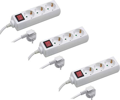 Meister Tido 7430590 - Ciabatta elettrica a 3 prese, 3 prese, cavo da 1,4 m, colore bianco, tubo in plastica, IP20, per interni, interruttore, presa multipla, presa da tavolo, 3 prese, 7430590