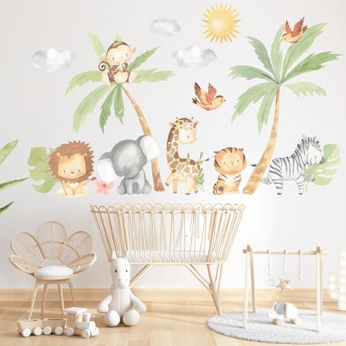 Wandtattoo Safari Tiere XL Wandaufkleber Dschungel Safari Affe Löwe Wandsticker Kinderzimmer Babyzimmer Schlafzimmer Wanddeko