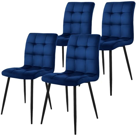 ML-Design Esszimmerstühle 4er Set, Dunkelblau, Küchenstuhl mit Samtbezug, Wohnzimmerstuhl mit Rückenlehne, Polsterstuhl mit Metallbeinen, Ergonomischer Stuhl für Esstisch, Esszimmerstuhl Küchenstühle