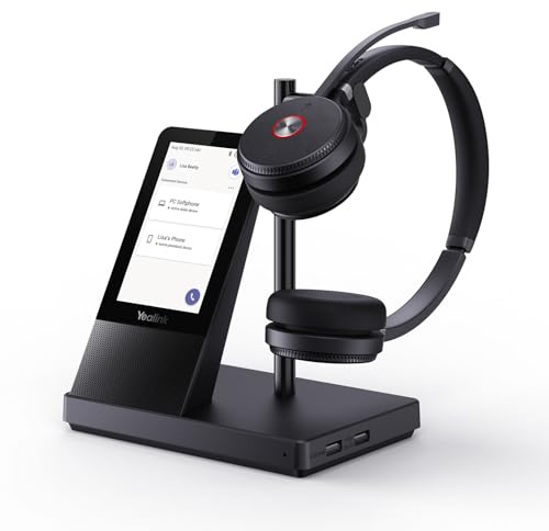 Yealink WH66 Kabelloses Headset mit 4-Zoll-Bildschirm, DECT für Teams, Zoom, Skype-zertifiziert, Bluetooth mit 160 m Reichweite, Vollduplex-Lautsprecher, 14h Anrufzeit, für Büro, Schreibtischtelefon