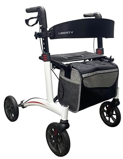 Stock-Fachmann® Rollator Actimo Liberty Für Innen Und Außen Höhenverstellbare Griffe Rückengurt Stockhalter Verschließbare Tasche Gepolsterte Sitzfläche Belastbar Bis 136kg (weiß)