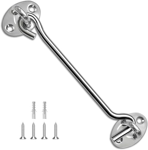 TOPYWMSP Hook and Eye Latch 1Pcs 8 Inch Stainless Steel Cabin Hook for Door,Gate,Window(200mm)