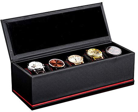 LVUNZJCA Uhrenbox Carbon-Faser-Uhr-Box Aufbewahrungsbox Schmuckschatulle Haushalt Watch Box leicht zu reinigen für Damen und Herren
