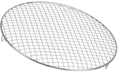 GLOKUUCA Round Cooking Rack - Stainless Steel BBQ Grill Net Mesh with Legs Fits for Cooling Baking Steaming - Cross Wire Barbecue Grilling Grate - (13.8-inch x 0.79-inch, Silver Tone)