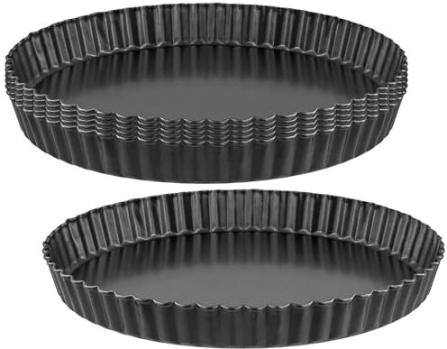 HEIHAK 6 platos redondos para quiche, 24 x 3 cm, antiadherentes, latas de acero al carbono con base desmontable para hornear galletas, pasteles, panes