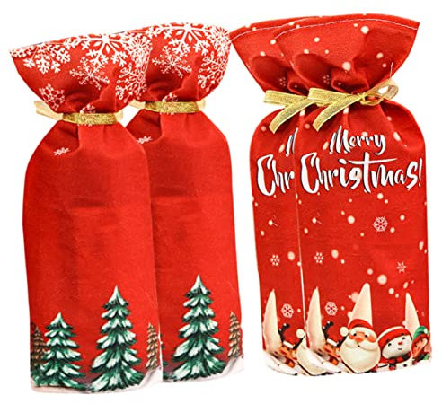 Mikinona Einzigartiges Weihnachts-weindekor-set 4-teilig Dekorative Flasche Elegante Weinflaschenhüllen