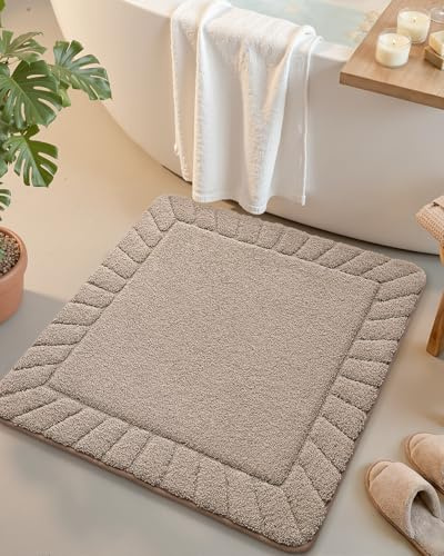 COLOR&GEOMETRY Badeteppiche rutschfest Waschbar Absorbierende Badvorleger Weiche Badezimmerteppich, Badematte für Badezimmerboden, Dusche, Badewanne, Waschküche, Beige, 80 x 80 cm