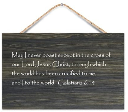 Galatians 6:1 May I Never Boast Except in The Cross of Our Lord Jesus, rustikales Holzschild mit Wort, dekoratives Holzschild, 25,4 x 40,6 cm, Bauernhaus-Wandschild, Wandkunst für Schule, Kaffee, Club