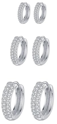 Hinvan 3 Paires Boucles D'oreilles en Argent 925 Petites Boucles D'oreilles Créoles Argent Boucles D'oreilles Argent Anneaux Creoles Avec Zircone Boucles d'oreilles pour Femme Fille Homme