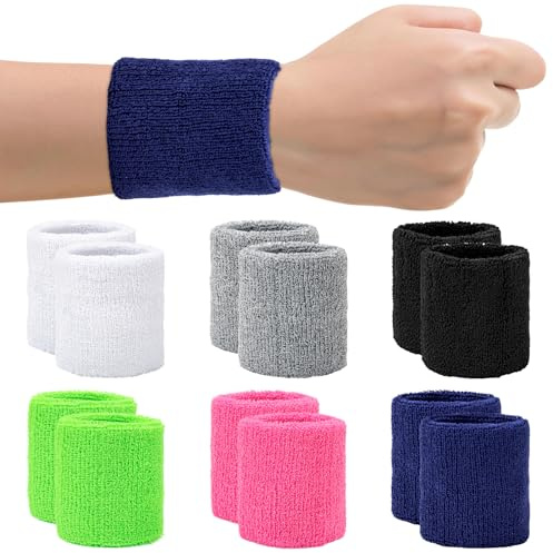 12 Stück Schweißband Handgelenk, Baumwolle Schweißbander (Style B) | Absorbierende Schweißbänder für Männer Frauen, Bunte Schweißband Handgelenk für Tennis, Basketball, Football (8*8cm）