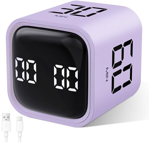 Cuteefun Timer Würfel, Pomodoro Timer Minimal Desk, 5/10/30/60 min, Violett | Individueller Countdown, Digitale Sanduhr mit Vibration, Einstellbarem Ton, Productivity Timer für Kinder, Sport, Studie