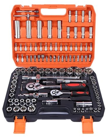 Hookurity Kit de carraca Herramienta de reparación de Bicicletas for Motocicleta y Coche, Juego de combinación de Llaves con Caja de Herramientas, Herramienta de Mano Mixta, 108 Uds.