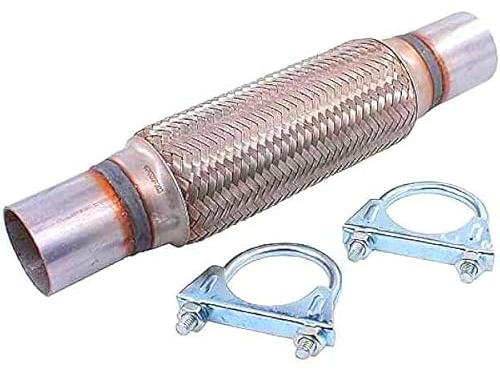 Exhaust Flexi Pipe Flexible Repair, 45mmx300mm with 2 Clamps, Clamp-on Flexi Tube, Joint Stainless Steel Flexible Tube Repair, for Focus Mk2 Caddy Clio Trafic Toledo Mk3 Fiesta Mk7 Altea XL Polo 6R 6C