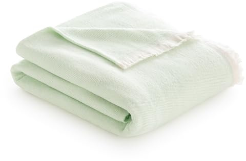 Todocama - Manta de Algodón Extrasuave con Diseño Rayas, Colcha Multiusos Four Seasons para Sofá, Cama, Funda Decorativa y Manta Fular (Verde Mint, 120x180cm).