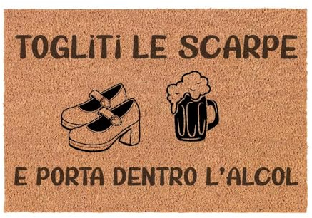 Social crazy Tappeto zerbino personalizzato - TOGLITI LE SCARPE - cocco naturale ideale per ingressi (COCCO NATURALE, 60X40 CM)