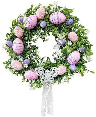 Osterkranz 40 cm Frühlingskranz mit Ostereiern, Bunter Ostereier-Kranz, Eierkranz, Ostern Dekokranz mit Eiern, Künstliche Eier Kränze für Tür Wand Fensterdeko Frühling Deko Tischdeko Ostergeschenk