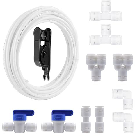 HAXIHA Wasserzulaufleitung Universal Anschluss-Set 10 M,Kühlschrankschlauch,10 Stück RO Water Filter Fitting Schlauchverbinder,für 3/8 Zoll Schlauch.Wasserschlauch(Y+T+I+L Typ Combo+Absperrventil)