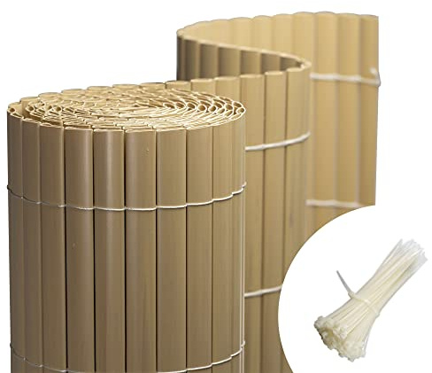 jarolift PVC Sichtschutzmatte Balkon Sichtschutz Wetterfest Garten Terrasse, Sichtschutzzaun Balkonverkleidung Zaun Sichtschutz, 160 x 300 cm, Bambus, inkl. 50 Kabelbinder Transparent