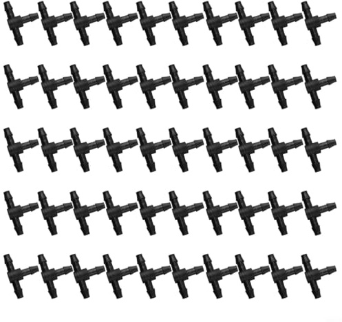 50 connettori da giardino spinati da 4 mm, raccordi essenziali per irrigazione a bassa pressione (T da 4 mm)
