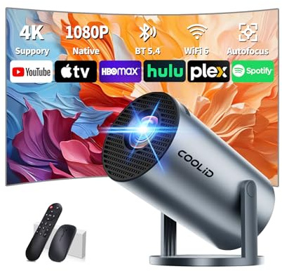 [App Integrada] Mini Proyector Soporte 4K 1080P con 5G WiFi 6 y Bluetooth 5.4 2026 Upgraded Proyector Portátil con Corrección Trapezoidal Automática 270° Giratorio TV Stick/USB/PS5/Con Ratón,Gris