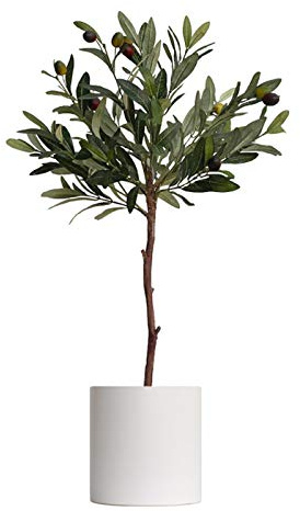 Olivo Artificial en contenedor Decorativo, Planta de árbol Artificial, Hojas de Aceitunas Falsas, Planta Verde Artificial Grande para el Suelo del hogar en Maceta, 2,3 pies, Planta