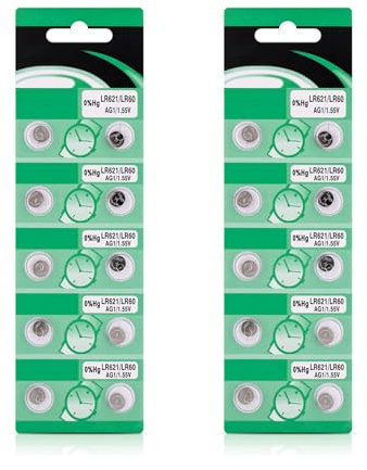 Lot de 10/20 piles bouton alcalines AG1 LR621 longue durée pour appareils à faible consommation d'énergie tels que jouets et télécommandes