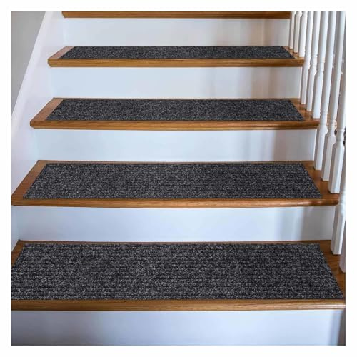 RVOWTAGL Paquete de 15 20 x 76 cm Tapetes Rectangulares Peldaños Escalera, Lavable Alfombra Protectora Antideslizante para Escaleras, Garajes Y Terrazas,Darkgrey