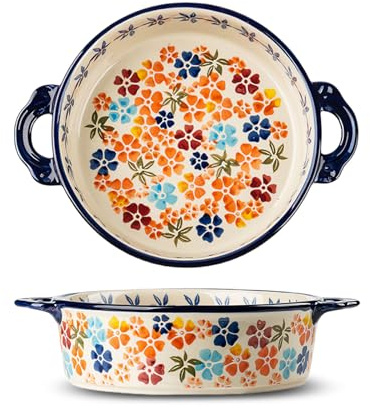 Auflaufform Keramik Mit Griff, Vintage Lasagneform Keramik Backform, Lasagne Pfannen Ofenform für Lasagne Tiramisu Aufläufe Küche Dekor Geschenke (Runde Ohren, 24,3 x 6cm)