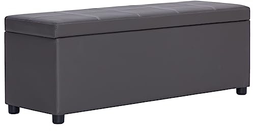 Fangmaliuyun Sitzbank mit Staufach 116 cm Breit in Grau Kunstleder mit gepolstertem Sitz Robustes Holzgestell Modernes Design für Flur Wohnzimmer Schlafzimmer und Küche