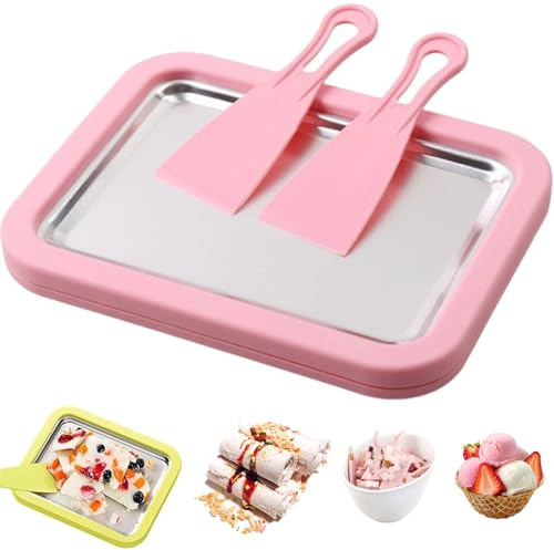 Rolled Ice Cream Maker, Icecream Maker Machine for Home, Ice Cream Machine, Soft Serve Ice Cream Roll Maker Kids, Includes 2 Spatulas (pink)
