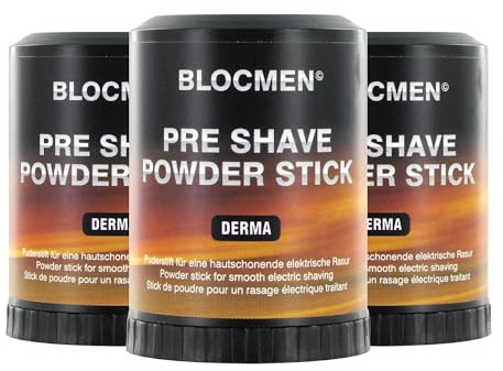 BLOCMEN Derma Rasurpuderstift 3x 60g für schonende Trockenrasur ohne Irritationen - Pre-Shave ohne Duft- & Farbstoffe für empfindliche Haut für Männer