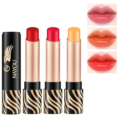 Flintronic 3pcs Lapiz Labial Cambio de Color, Lápiz Labial con Cambio de Temperatura, Barra de Labios Hidratante, Labial con PH Adaptable, Larga Duracion