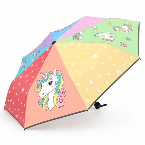 Augesak Regenschirm Kinder Reflektierend, Kinderregenschirm Jungen Mädchen,Windsicher Sturmfest,Taschenschirm Kinder,Regenschirm Schulranzen Leicht,Einschulungsgeschenke,90cm