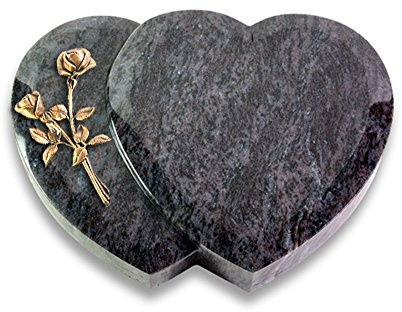 Grabplatte, Grabstein, Grabherz, Urnengrabstein Amoureux 40 x 30 x 7 cm Orion-Granit, poliert inkl. Gravur (Bronze-Ornament Rose 10)