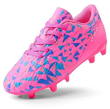 DREAM PAIRS Boys Football Boots Shoes Kids Girls Soccer Athletics Sport Training Shoes Indoor Outdoor Football Shoes Sneakers for Unisex,Size 1 Big Kid,Fuchsia/Pink/Royal/Blue,HZ19003K