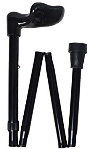 Gehstock Faltstock mit Fischergriff, schwarz, rechts