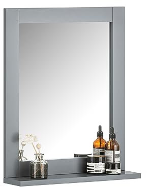 SoBuy Bad Hängeschrank mit Spiegel Wandregal Badschrank Hängend mit Ablage für Badezimmer Wandmontage Badspiegel Wandmontage 40x49x10cm FRG129-SG