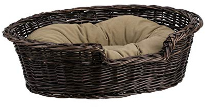 e-wicker24 Hundekorb aus Weide für Hund und Katze Hundebett Katzenbett mit Kissen Tierkorb geflochten Katzenkorb (85, Dunkelbraun)