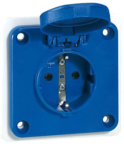 Support pour tableau avec prise standard allemande avec configuration domestique de broches P17 250 V 16 A 2P+T de couleur bleue (Legrand 057672)