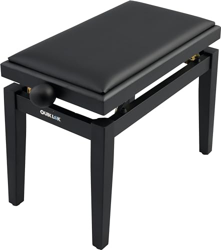QUIK LOK - PB/100 BK S Klavierbank aus Holz, Schwarzer Sky-Sitz, Robuster Bezug, Höhenverstellbar 48–57 cm, Version in Satin-Schwarz-Finish
